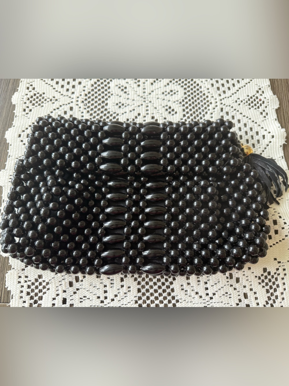 Vintage Black Beaded Gimbels Clutch Purse